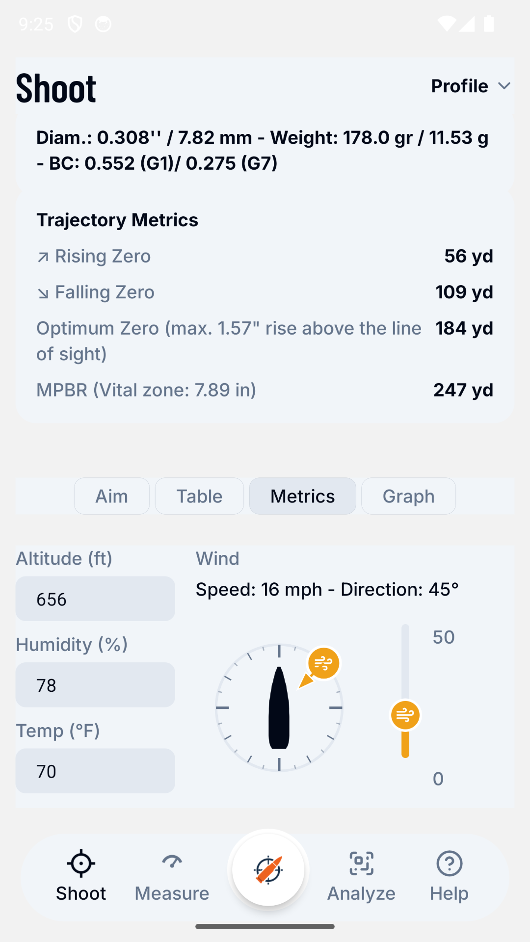 ApexLOAD FIELD screen: Shoot · Metrics